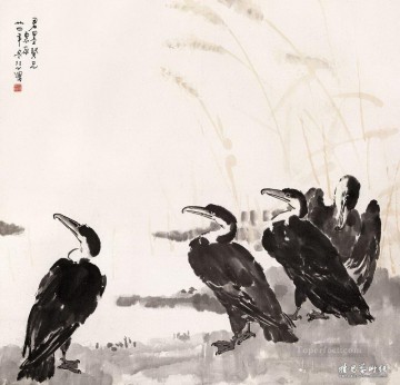 シュ・ベイホン・ジュ・ペオン Painting - 徐北紅鳥の古い中国のインク